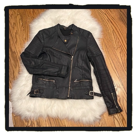💕Very Sharp Looking 7 For All Mankind Black Wax Coated Moto Jacket💕 - Picture 4 of 13